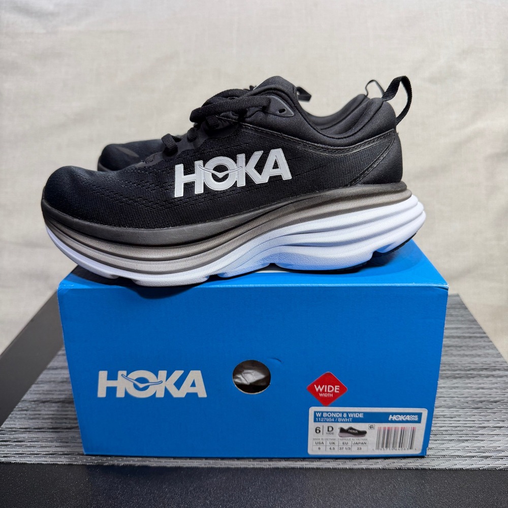 Hoka One Bondi 8 Running Shoes - Womens 6 Wide - Black 1127954-BWHT